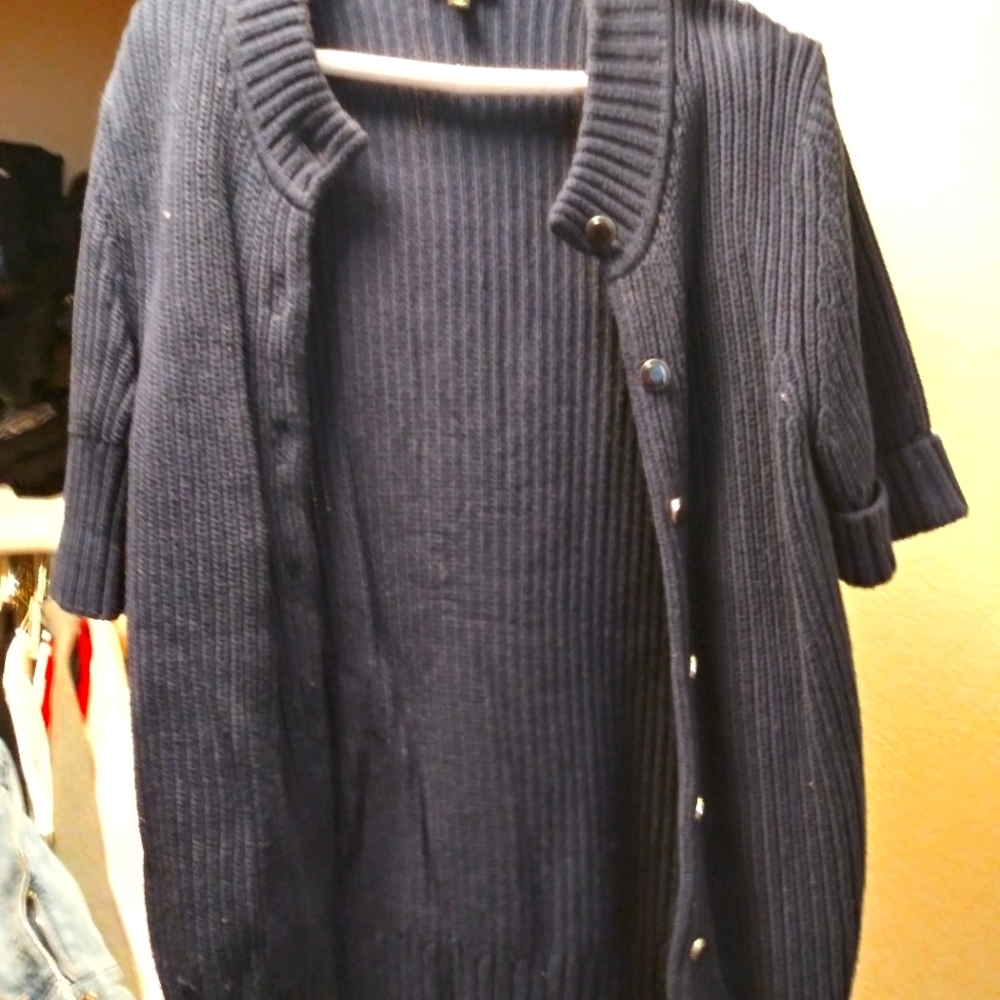 TALBOTS QUARTER SLEEVE, THICK AND CHUNKY NAVY SWEATER
